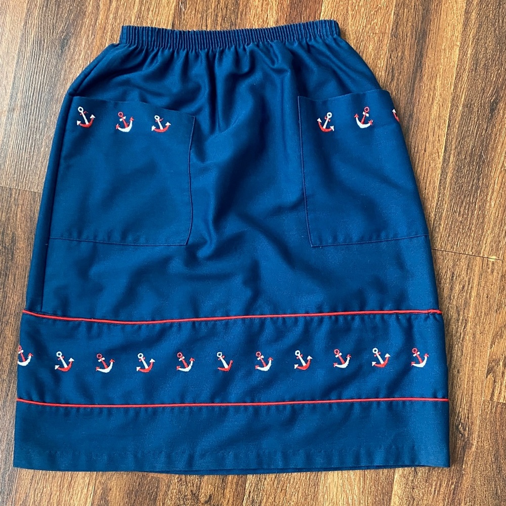 Vintage embroidered pull on elastic nautical anchors skirt with pockets Sz xs